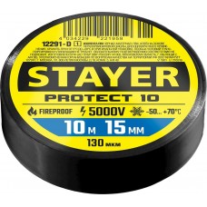 STAYER 10м х 15 мм, черная, Protect-10 изолента ПВХ 12291-D_z01 Professional STAYER 10м х 15 мм, черная, Protect-10 изолента ПВХ 12291-D_z01 Professional