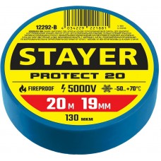 STAYER 19 мм, 20 м, цвет синий, изолента ПВХ не поддерживает горение Protect-20 12292-B STAYER 19 мм, 20 м, цвет синий, изолента ПВХ не поддерживает горение Protect-20 12292-B