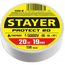 STAYER 19 мм, 20 м, цвет белый, изолента ПВХ на карточке Protect-20 12292-W STAYER 19 мм, 20 м, цвет белый, изолента ПВХ на карточке Protect-20 12292-W