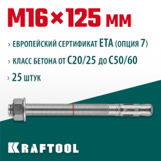 KRAFTOOL М16x125, ETA Опция 7, 25 шт., анкер клиновой 302184-16-125 KRAFTOOL М16x125, ETA Опция 7, 25 шт., анкер клиновой 302184-16-125