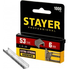 STAYER скобы тип 53 (A / 10 / JT21), 6 мм, 1000 шт., закаленные, особотвердые, скобы для степлера тонкие 3159-06_z02 Professional STAYER скобы тип 53 (A / 10 / JT21), 6 мм, 1000 шт., закаленные, особотвердые, скобы для степлера тонкие 3159-06_z02 Professional