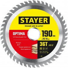 STAYER OPTIMA 190 x 20/16мм 36Т, диск пильный по дереву, оптимальный рез STAYER OPTIMA 190 x 20/16мм 36Т, диск пильный по дереву, оптимальный рез
