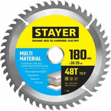 STAYER MULTI MATERIAL 180 x 30/20мм 48T, диск пильный по алюминию, супер чистый рез STAYER MULTI MATERIAL 180 x 30/20мм 48T, диск пильный по алюминию, супер чистый рез