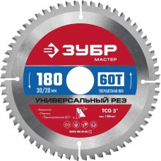 ЗУБР 180 x 30/20 мм, 60Т, диск пильный по алюминию Универсальный рез 36916-180-30-60_z01 ЗУБР 180 x 30/20 мм, 60Т, диск пильный по алюминию Универсальный рез 36916-180-30-60_z01