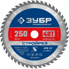 ЗУБР Стройрез 250х30мм 48Т, диск пильный по строительной древесине ЗУБР Стройрез 250х30мм 48Т, диск пильный по строительной древесине