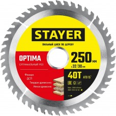 STAYER OPTIMA 250 x 32/30мм 40Т, диск пильный по дереву, оптимальный рез STAYER OPTIMA 250 x 32/30мм 40Т, диск пильный по дереву, оптимальный рез