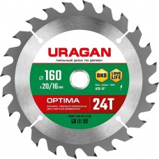 URAGAN Optima 160х20/16мм 24Т, диск пильный по дереву URAGAN Optima 160х20/16мм 24Т, диск пильный по дереву