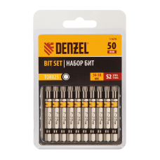 Бита DENZEL TX 25х50, сталь S2, шестигранный профиль, 10 шт. Е 6,3